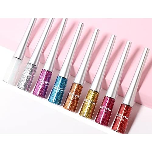 BONNIE CHOICE 16 Colors Glitter Eyeliner Liquid Set, Metallic Glitter Liquid Eyeshadow, Waterproof Long Lasting White Silver Rose Gold Pink Colorful Rainbow Eyeliners Christmas Gifts for Women