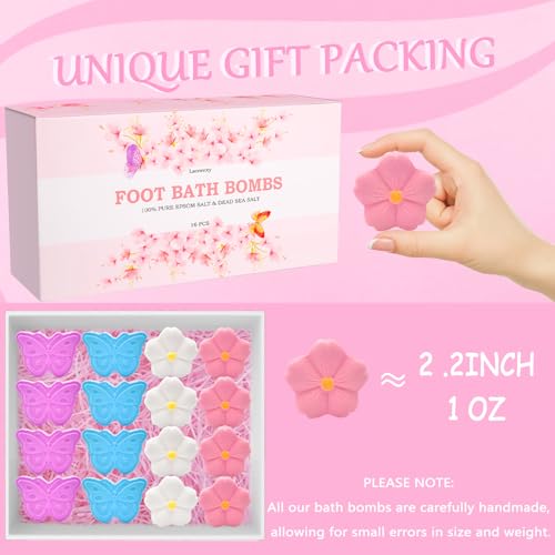 Bath Foot Bombs, 16 Pack Foot Soak with Bath Salt and Tea Tree Oil. Organic Natural Handmade Aroma Pure Essential Oil Bubble Foot Balls for Foot Callus, Dry Cracked, Stubborn Foot Odor Scent.