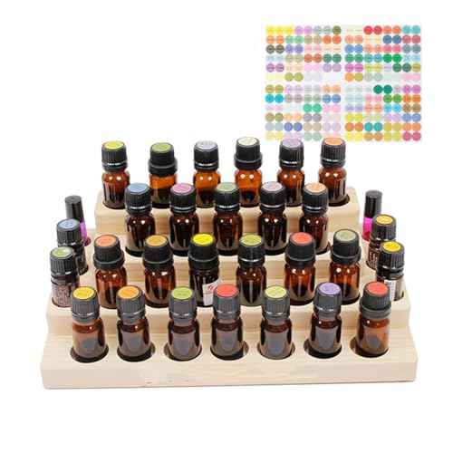 Pure Vie 4 Tier Essential Oil Bottles Wooden Storage Display Stand Travel Display Presentation Holder, Cosmetic Aromatherapy Organizer Rack Nail Polish Fragrance Container - Holds 30 Slots (15 ml)