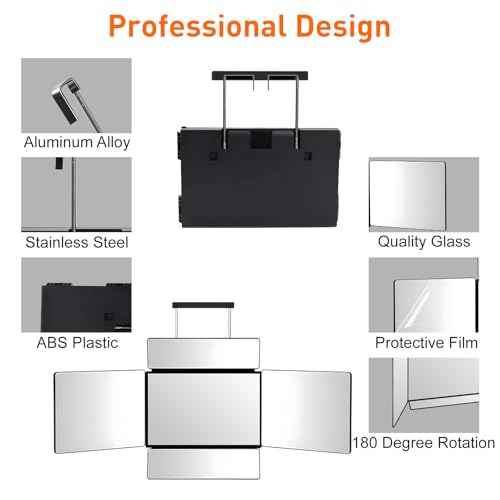 5 Way Mirror for Self Hair Cutting, 360 Haircuts Mirror Men for Barber Use Tools, to See Back of Head, Tri Fold with Portable Height Adjustable Telescoping Hooks