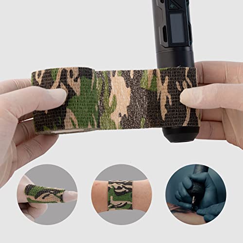 EZ Tattoo Grip Tape - 24PCS (1inch x 5 Yard) Camo Self Adhesive Bandage for Wrist & Ankle Sprain Swelling, Disposable Roll Tattoo Grip Tube Tape for Tattoo Machine and Tattoo Supplies Pet Bandage