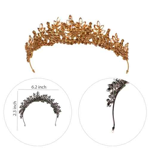 LIMELIA Women's Tiara for Henna Wedding Party|Glitter Hair Accessories for Bridal Birthday Pageant Prom Halloween Costume Christmas Party, Princess Crown|Crystal Stone-Honey