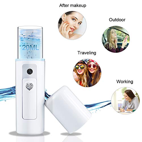 Nano Facial Mister Moisturizing Atomization Humidifier Cool Mist Facial Steamer Handy Mist Sprayer Moisturizing & Hydrating for Skin Care, Makeup, Eyelash Extensions (White)
