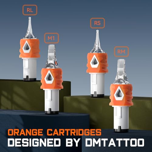 Tattoo Cartridge Needles 50PCS Assorted Mixed Size #10 Round Liner Shader Magnum 3RL 5RL 7RL 9RL 7RS 9RS, 15RM 21RM 15M1 21M1 Disposable Tattoo Needle with Membrane for Rotary Tattoo Machine Pen Gun