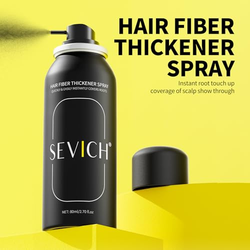 Sevich Hair Fiber Spray - Instant Hair Thickening Powder for Men & Women, Hair Building Fibers for Thinning Hair, Root Touch Up Hair Color, Waterproof, Sweatproof, Natural Look,80ml Black