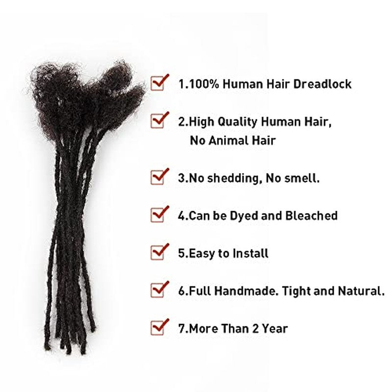 Loc Extensions Human Hair 0.2cm Width 8Inch-16Inch 20 Strands Dreadlock Extensions for Man/Women Handmade Permanent Soft Locs with Needle and Clips (14Inch, 20 Strands)
