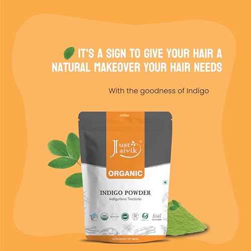 Just Jaivik 100% Organic Indigo Powder - 227 gms / 1/2 LB Pound / 08 Oz - Indigofera Tinctoria- A 100% Organic Hair Dye - Color your hair dark brown to black with Henna