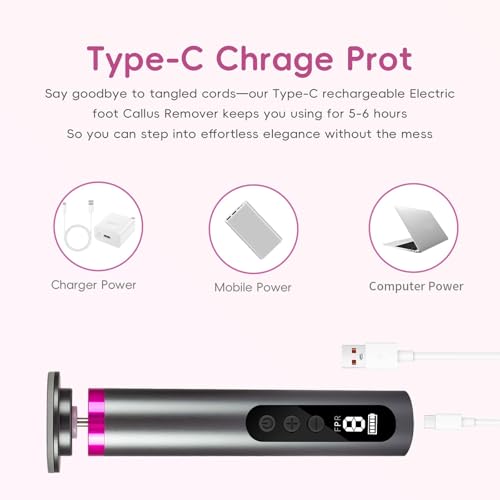 Electric Foot Callus Remover,Professional Foot Glass Sanding Machine with 9 Speed Settings, Type-C Charging, 3 Replaceable Rollers, Pedicure Tools with 30 Sandpaper Discs for Dead Skin-Black