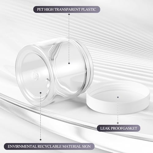 Patelai 48 Pack 8 oz Clear Plastic Jars with White Lids Empty Containers Round Clear Plastic Jars Wide-mouth Refillable Storage Organizers for Cosmetics Lotions Butters Slime Making and Food Storage