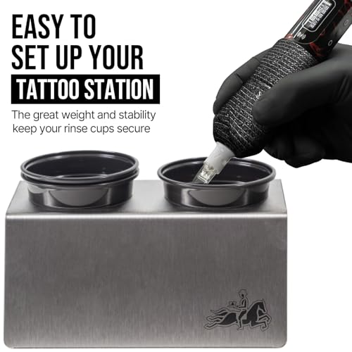 Tattoo Rinse Cup Stand?316 Stainless Steel Tattoo Double Cup Holder for Tattoo Needle Washing,Anti-Spill Tattoo Water Cup Stand, Essential Tattoo Supplies for Tattoo Artists (Double)