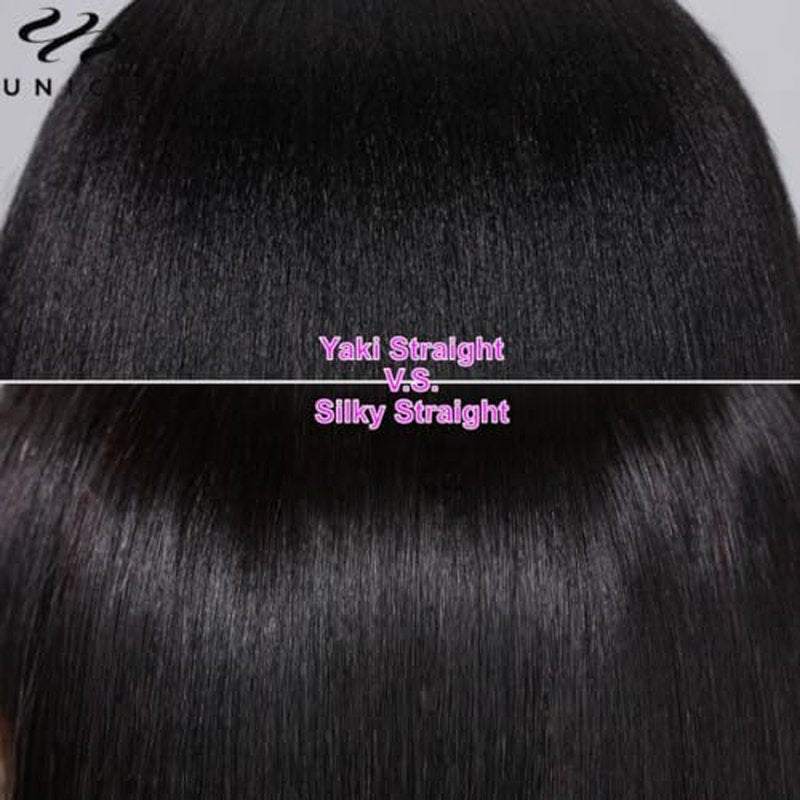 UNICE 12A Silk Yaki Straight Human Hair Weave 3 Bundles Unprocessed Virgin Real Human Hair Weft Sew in Human Hair Extensions for Women 8 10 12inch