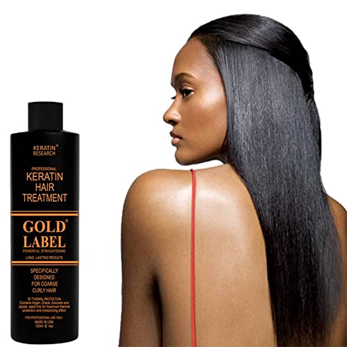 Gold Label Brazilian Keratin Hair Treatment Straightening works on All Hair Types Incl Coarse Thick Dry Frizzy Curly Bleached Dominican Brazilian Indian Strong formula Hair 240ml