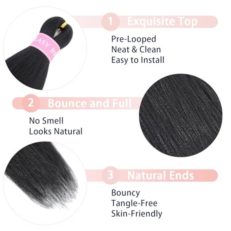 Black Braiding Hair Pre Stretched 20 Inch 6 Pack Synthetic Braids Hair Extensions for Women (1B)