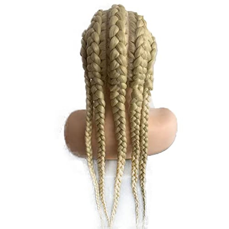 Blonde Braided Wig for Women Long 613 Blonde Box Braid Wigs with Baby Hair Natural Hairline Synthetic Lace Front Twist Braids Wig Frontal Braiding Glueless Heat Resistant Hair 24''