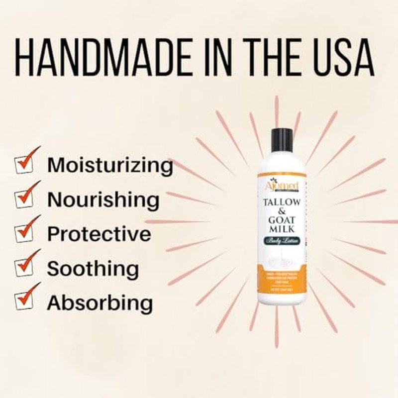 Tallow & Goat Milk Body Lotion for Sensitive Skin, Organic moisturizing Lotion - Soothes Dry skin, Goat Milk face and body Moisturizer - Handmade Tallow for skin cream (12 OZ, Oatmeal & Honey)