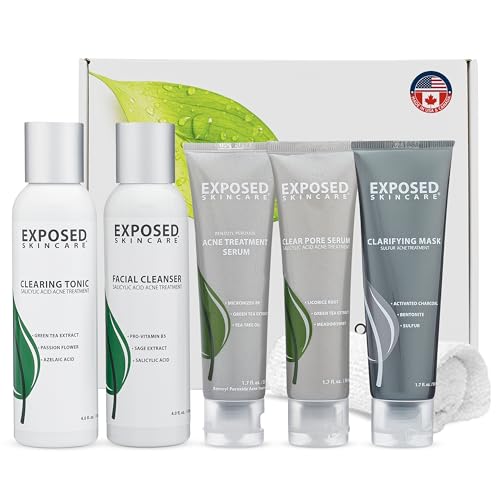 Exposed Skin Care, Acne Treatment Kit with 2.5% Salicylic Acid and 3.5% Benzoyl Peroxide to Clear Up Teen, Adult, Hormonal and Cystic Acne ? Natural, Non-toxic and Cruelty Free
