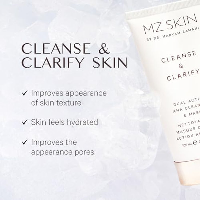 MZ SKIN Cleanse & Clarify Dual Action Cleanser & Mask 3.4 fl oz | Exfoliating AHA & Papaya Enzyme Face Wash | Smooths Texture, Refines Pores & Brightens