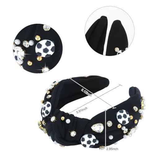 YARIEW Jeweled Knotted Headband - Wide Top Knot Headband for Girls, Sports Fan Mom, Game Day Accessories, Christmas Gifts (Black)