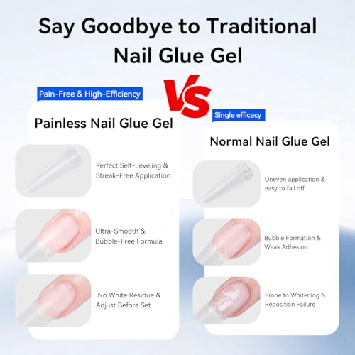 JODSONE 15ml Nail Glue Gel 5 in 1 for Nail Tips Long Lasting Extension Glue for Clear Nail Tips and Clear Press on Nails, Nail Repair Treatment, Salon Art DIY at Home Need U V Light Cured