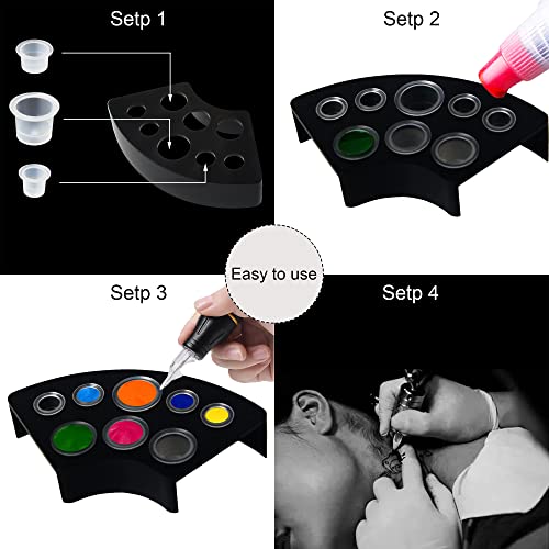 302PCS Tatoo Ink Caps with 300 Tatoo Ink Cups Mixed Size and 2 Ink Cap Holder for Tatoo Ink Tatoo Accessory Tatoo Supplies