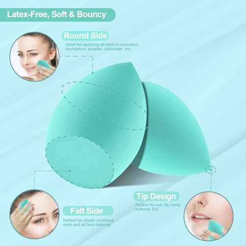 Makeup Brushes DUAIU 16pcs Professional Makeup Brush with Makeup Sponge Set Premium Synthetic Foundation Kabuki Eyebrow Concealers Blending Eye Shadow Brushes Make up Tool Kit (Blue)