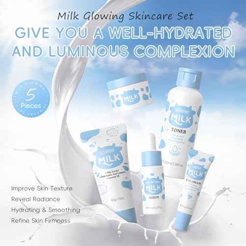 5PCS Milk Skin Care Set for Kids & Women ? Skin Care for Teens 10-12, Skincare for Girls 10-12, Milk Skincare Set with Cleanser, Toner, Serum, Face Cream & Eye Cream ? Gentle Daily Hydration Routine