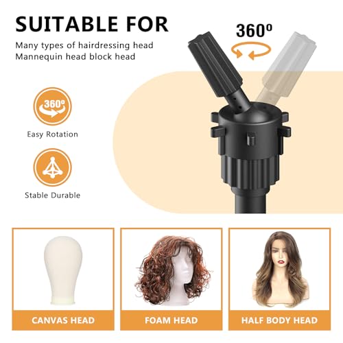Wig Head Stand 50 Inches, Height Adjustable Tripod Wig Stand, Salon Mannequin Head Stand with Anti-Slip Base for Styling, Wig Display Barber Training, Beauty School? (Black)