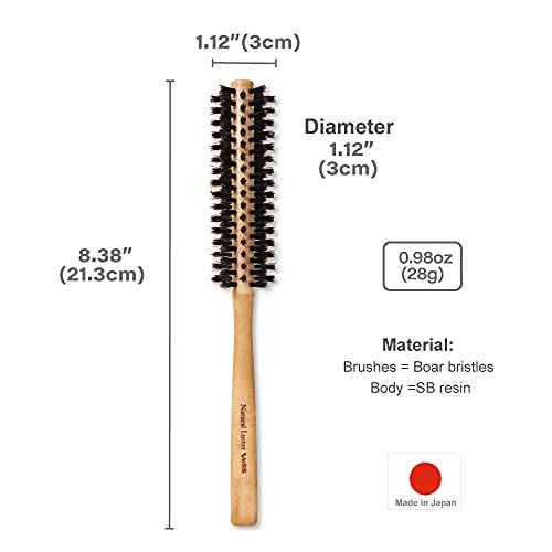 Boar Bristle Hair Brush [ Made in Japan ] 100% Natural Bristle Slick Back Brush for Styling, Separating, Shaping, and Blow-Drying for Women and Men (Round Brush)