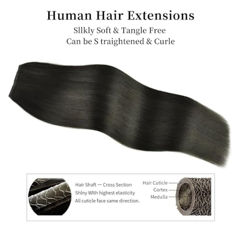 18 Inch Clip-in Hair Extensions Remy Human Hair for Women - Soft Handmade Real Human Hair Clip in Extensions, Straight, Thick, 135g 7pcs Natural Black #1B Color