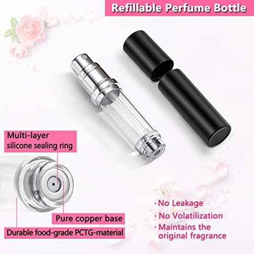 Travel Atomizer - 2-Pack Refillable 5ML Perfume Sprayer, Pocket Dispenser, Leakproof (Black & Gray)