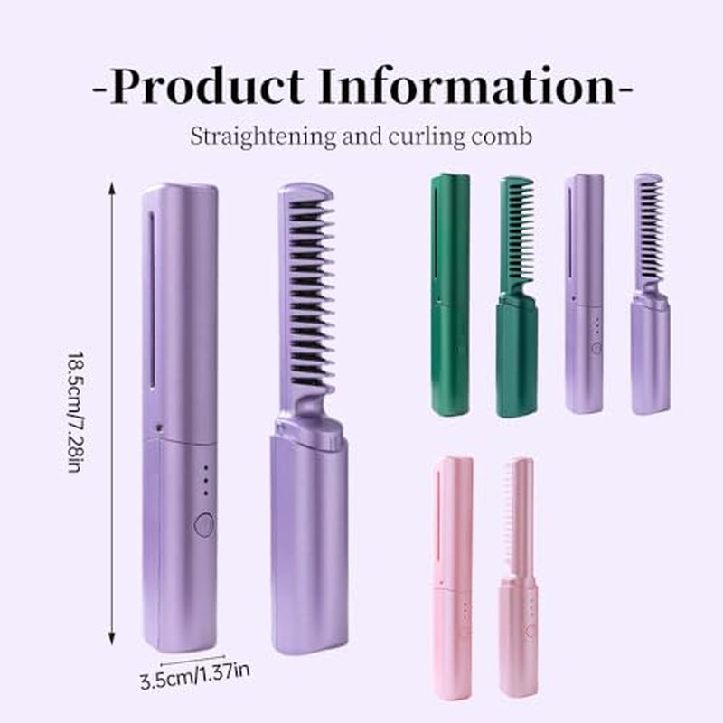 Ceramic Hairdressing Comb Smooth, 2025 New Hairdressing Comb for Straight and Curly Hairs, Upgrade Portable Wireless 2-in-1 Hairs Dressing Combs Fast Heating 3 Adjustable Temperatures (Purple)