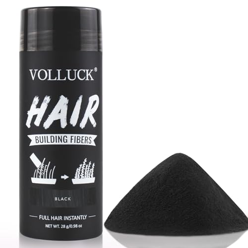 VOLLUCK Hair Fibers for Thinning Hair, Instant Coverage Hair Building Fibers for Women and men, Natural Hair Powder for Conceal Hair Loss 28 g (Black)