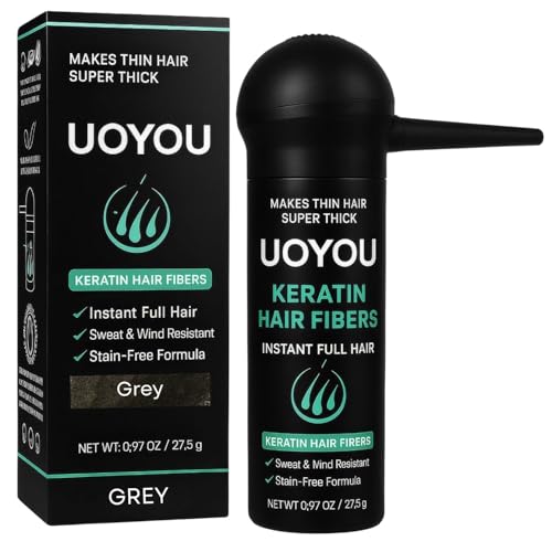 GREY Hair Fibers for Thinning Hair 27.5g Bottle with Applicator | Undetectable & Natural Keratin Hair Fibers Concealer for Hair Loss for Men and Women | Hair Building Fibres Powder [GREY]