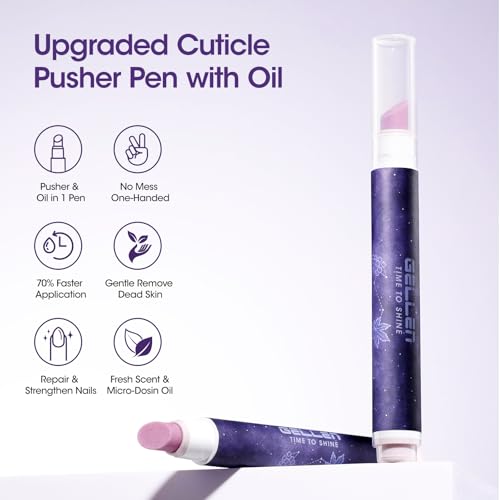 Gellen 4-in-1 Cuticle Pusher Pen with Micro-Dosin Oil, Cuticle Remover & Cuticle Oil in a Pen, Ceramic Nail Pusher Pen for Hangnails & Dry & Damaged Nails, Nail Care Pen for Repair & Nourish Nails