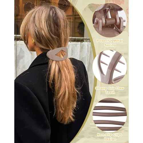 6 PCS French Flat Hair Clips for Women 2 Styles Large Matte Flat Claw Clips Strong Hold No-Slip French Hair Barrettes for Thick Thin Hair(Leopard + Brown)
