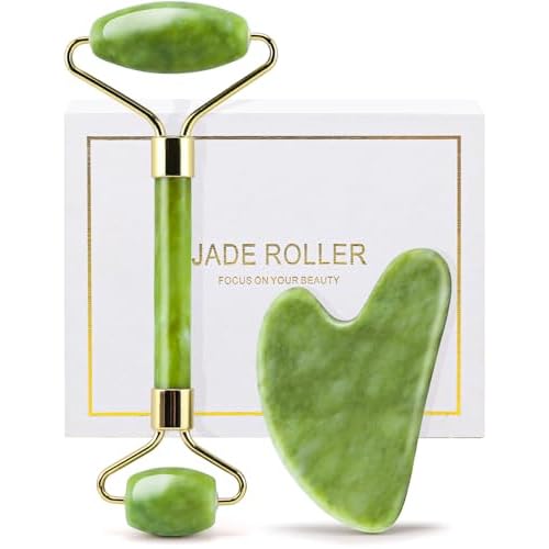 huefull Genuine Jade Roller & Gua Sha Set for Face, Cooling & Firming Effect, Sculpting Tool for Jawline & Skin Care, Self-Care Gift for Women & Men