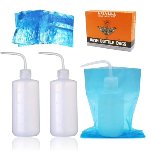 Sotica Tattoo Wash Bottles with Bags 2pcs 500ml Tattoo Squeeze Bottles 16oz with 250pcs Wash Bottle Bags Tattoo Bottle Covers Tattoo Accessories