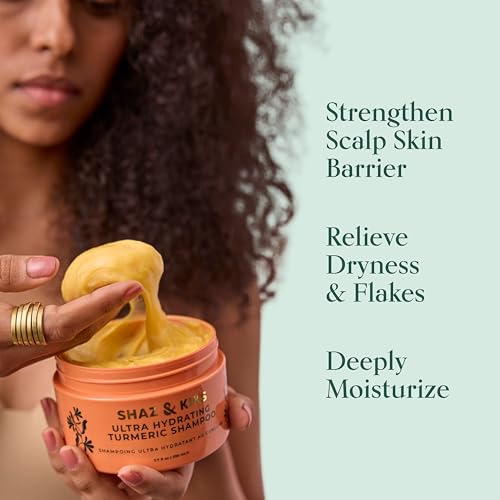 SHAZ & KIKS Ultra Hydrating Turmeric Shampoo | Deeply Moisturizing for Dry, Itchy, Flaky or Sensitive Scalp | Ayurvedic Turmeric & Kokum Butter | Natural, Vegan, Sulfate-Free, Color-Safe | 230ml