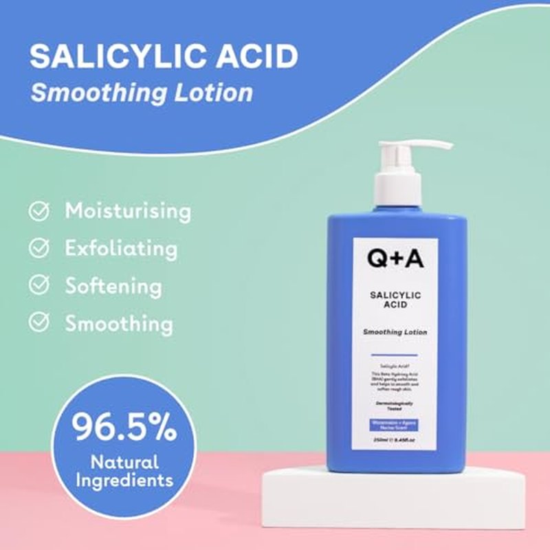 Q+A Salicylic Acid Smoothing Body Lotion (250ml), Body Moizturiser with Watermelon & Agave Scent, Body Butter Alternative, Smooths Rough Bumpy Skin, Clears Blemishes & Uneven Texture