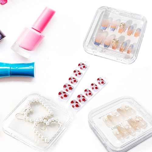 Press on Nail Box,30 Sets Display Case Artificial Nail Display Storage Box with 60 Pcs Adhesive Double Sided Tape Acrylic Nail Box Press On Nail Packaging for Nail Salon