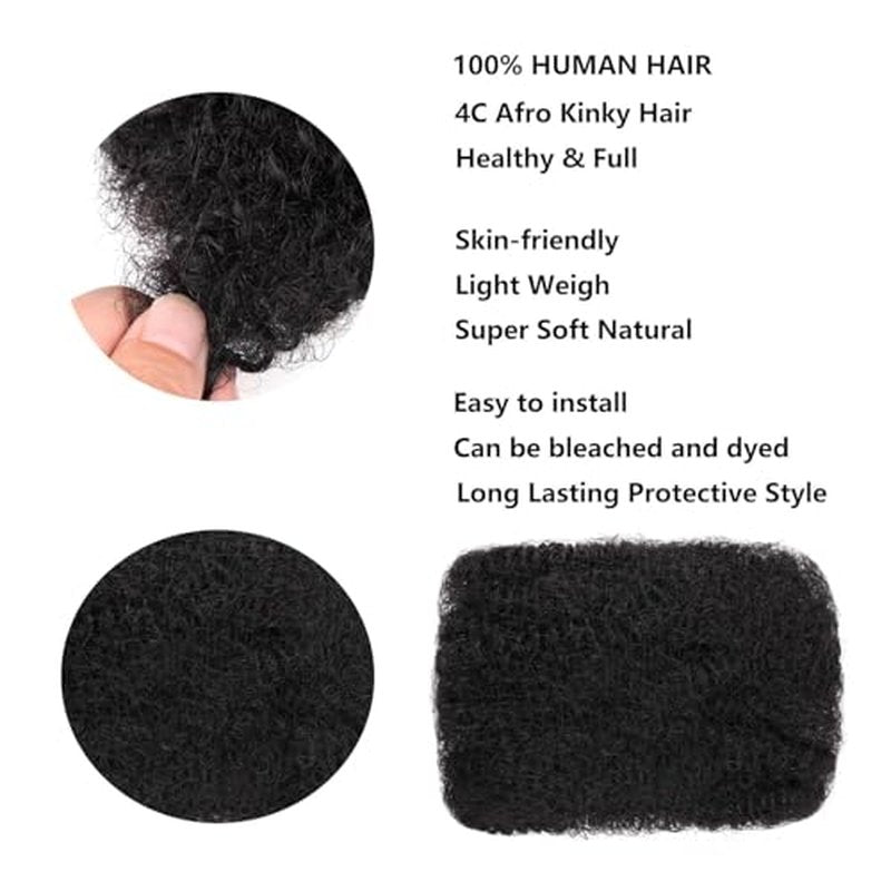 Afro Kinkys Bulk Human Hair Natural Black Afro Kinky-Curly Human Hair Bulk for Twist/Dreadlock Extensions/Repair Locs/Braids 18 Inch 100g/pack Mini Twist Braiding Hair