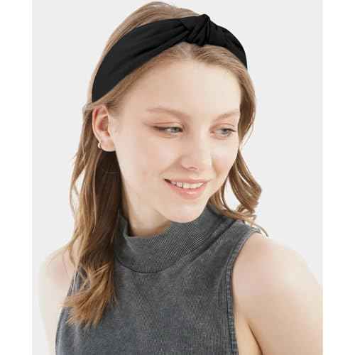 Black Knotted Headband Wide Top Knot Head Band Non Slip Plain Solid Color Hair Bands Fashion Hair Accessories for Women Girls