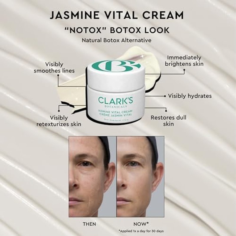 Clark's Botanicals Jasmine Vital Healing ¡°Notox¡±, Anti-Wrinkle Instant Hydration Face Gel Cream for Immediate Lifting & Revitalizing with Niacinamide, Algae, Calendula & Calming Jasmine