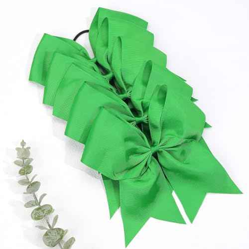 CN 30PCS 8" Large Cheer Bows, Cheerleading Bows Ponytail Holder for Girls, Grosgrain Ribbon Cheer Hair Bows with Elastic Hair Tie for Cheerleader College Sports Softball Competition (Green)
