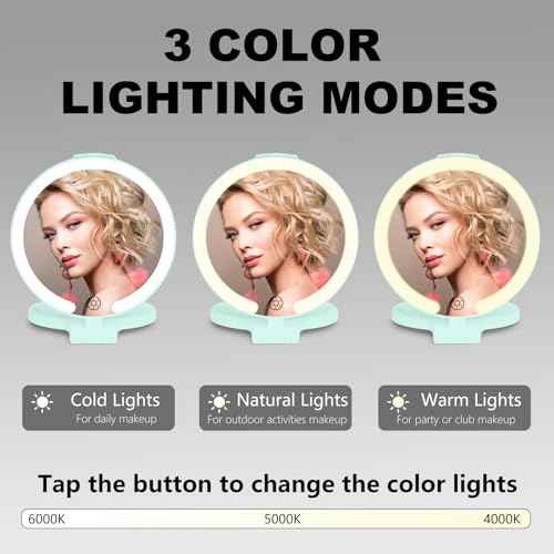 6.3 Inch Rechargeable Folding 10x Magnification Double Sided Makeup Mirror with Lights, Portable Travel Mirror for Women with Nearsightedness | Travel Essentials for Women