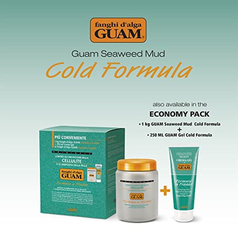 GUAM Seaweed Mud Convenience Economy Pack: Anti-cellulite Body Wrap 1KG + Strengthening Anti-cellulite Gel 250ml, Cellulite Remover Kit, Cellulite Treatment (Cold Mud + Cooling Gel)