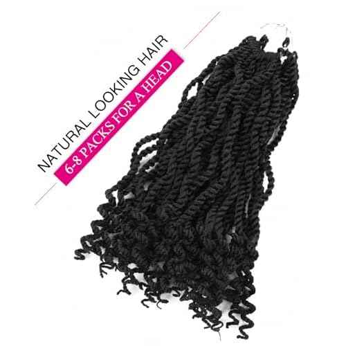 Wavy Senegalese Twist Crochet Hair 12 Inch Crochet Hairs for Black Women Pre-twisted Kids Crochet Hair 6 Packs Braids Wavy Ends Synthetic Hair Extension(1B#, 12 Inch£©