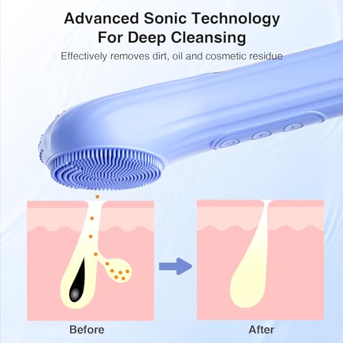 5 Modes Silicone Face Scrubber, Waterproof Face Scrubber Exfoliator for Men & Women, Rechargeable Electric Facial Cleansing Brush for Deep Cleansing, Exfoliating, Massage (Blue)
