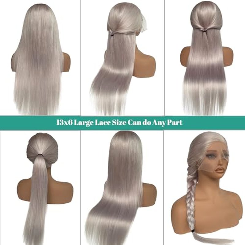 Munx Human Hair Lace Front Wig for Black Women 180% Density Thick 13x6 HD Transparent Glueless Wigs Wear and Go Silver Grey Real Human Hair Straight Pre Plucked Lace Front Wigs 22"