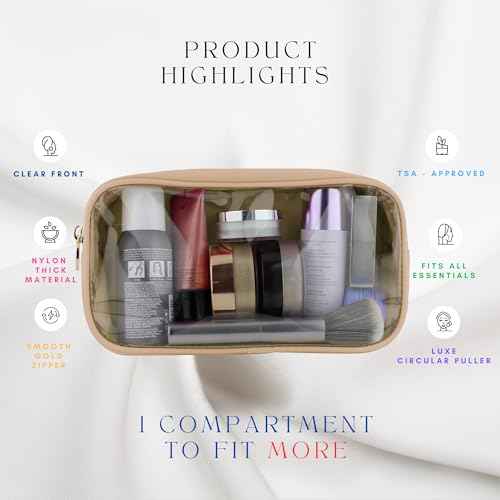 Clear Makeup Bag, Beige Mini Makeup Bag for Purse, Small Clear Cosmetic Bag, Pouch Organizer, Travel Cosmetic Case, Mini Pouch for Purse, Beige
